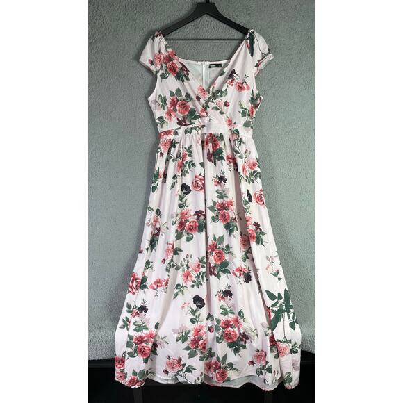 Hekka White Red Floral Wrap Maxi Dress Size L Flowy Romantic Cottagecore - Picture 3 of 10